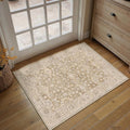 2x3 Taupe Washable Area Rug for Living Room Bedroom Neutral Soft Floral Non Slip Thin Throw Rug Lightweight Vintage Low Pile Distressed Doormat Entrance Laundry Room Office Bathroom