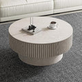 Round Coffee Table with Storage, Modern Wooden Coffee Table with Solid Wood Veneered, Circle Center Table Accent Tea Table for Living Room Small Space (31.5''L × 31.5''W × 14''H, Retro White)