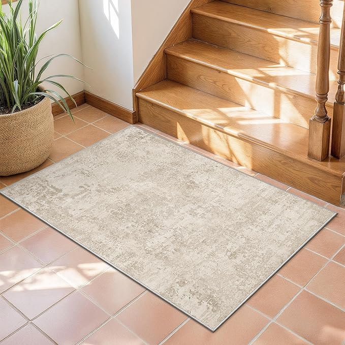 Art&Tuft 2x3 Rug for Entryway - Small Washable Entryway Rug with Non-Slip Backing, Stain Resistant Pet Friendly Door Mat for Kitchen, Front Door, Bathroom, Laundry, Beige