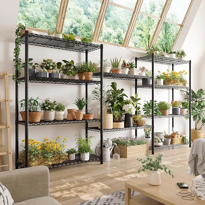 REIBII 72''H Metal shelving 5 Tire Storage Shelves for Garage Shelving Adjustable Wire Shelving Rack Heavy Duty Shelving Unit for Garage, Kitchen, Pantry, Laundry Room, Commercial, 72''H X36''W X14''D