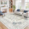 befbee Washable Area Rug 6x9, Area Rugs Stain Resistant Neutral Washable Rugs for Living Rooms Bedroom Vintage Non-Slip Thin Large Size Area Rug（6x9,BeigeBlue）
