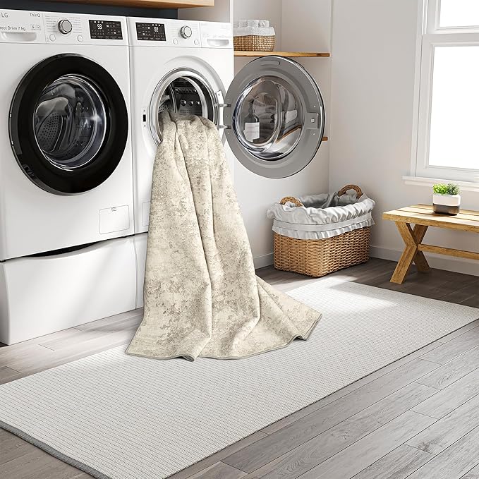 Art&Tuft 2x3 Rug for Entryway - Small Washable Entryway Rug with Non-Slip Backing, Stain Resistant Pet Friendly Door Mat for Kitchen, Front Door, Bathroom, Laundry, Beige