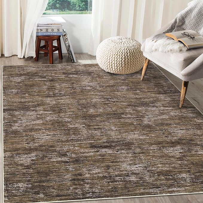 RUGSREAL Bedroom Rug 3x5 Washable Rug for Living Room Small Entryway Carpet with Rubber Backing Stain Resistant Dining Room Throw Mat Modern Solid Color Area Rug for Bedside Kitchen, Brown