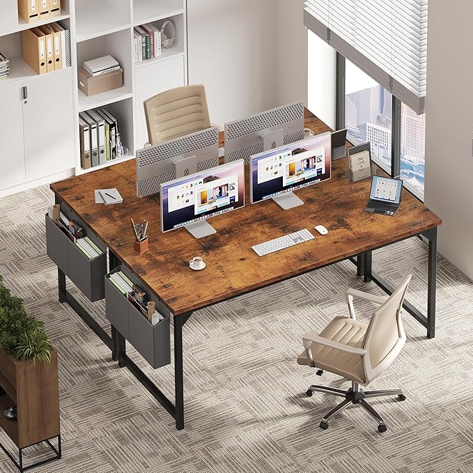 OLIXIS Computer Desk 63 Inch Home Office Desks for Small Spaces, Gaming Writing Study Work Table with Storage Bag and Headphone Hook for Bedroom, Rustic Brown