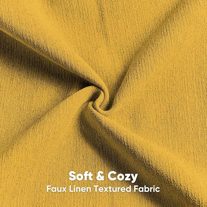HAUSSY Mustard Yellow Throw Pillow Covers 22x22 Inch Set of 2,Boho Decorative Faux Linen Throw Pillows Cozy Farmhouse Accent Cushion Covers,Home Decor for Couch Sofa Bed Living Room