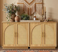 FORTUNETEC Sideboard Buffet Cabinet with Storage Set of 2, Modern Accent Cabinet with Rattan Arched Doors, Modular Media Console, Boho Credenza for Living Room Kitchen Dining Room Entryway, Oak