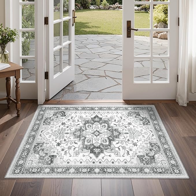 Rugs for Entryway, 2X3 Washable Kitchen Rugs Non Slip Indoor Door Mat Stain Resistant Small Low-Pile Throw Carpet for Bathroom Bedroom(2x3,Grey)