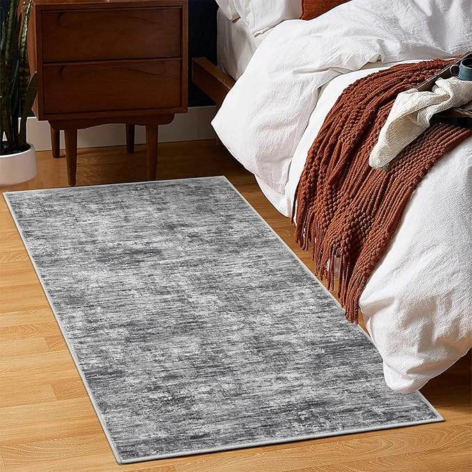 RUGSREAL Small Area Rug 2x3 Entryway Mat with Rubber Backing Stain Resistant Throw Carpet Modern Solid Color Bath Mat Contempowary Washable Rug for Living Room Bedroom Dining Room Kitchen, Ivory/Grey