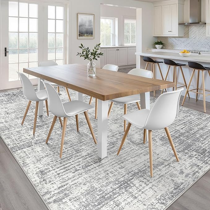 10x14 Area Rugs Living Room: Washable Large Neutral Grey Rug Abstract Soft Modern Stain Resistant Indoor Floor Non-Slip Carpet for Bedroom Nursery Kids Office Playroom Dining Room Under Table Home