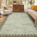 GarveeHome 8x10 Neutral Area Rugs Machine Washable&Non Slip Modern Bordered Stain Resistant Low Pile Carpet for Living Room Dining Room Bedroom Laundry Room Home Office, Green