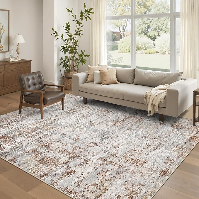 Art&Tuft 6x9 Area Rugs, Anti-Slip Backing Abstract Area Rug 6x9, Stain Resistant 6x9 Rugs for Living Room, Foldable Machine Washable Area Rug(6'x9', Rust)