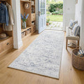 FMFUNCTEX 2x6 Runner Rug Blue Vintage Neutral Washable Distressed Oriental Non Slip Low Pile Indoor Carpet Retro Hallway Entryway Rug for Kitchen Living Room Bedroom Bathroom Laundry Entry Bedside