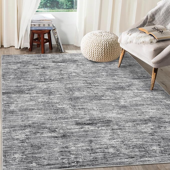 RUGSREAL Bedroom Rug 3x5 Washable Rug for Living Room Small Entryway Carpet with Rubber Backing Stain Resistant Dining Room Throw Mat Modern Solid Color Area Rug for Bedside Kitchen, Ivory/Grey
