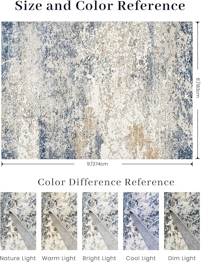 Art&Tuft Washable Rugs 6x9, Anti-Slip Backing Abstract 6x9 Area Rugs, Stain Resistant Rugs for Living Room, Foldable Machine Washable Area Rug (6'x9', Blue)