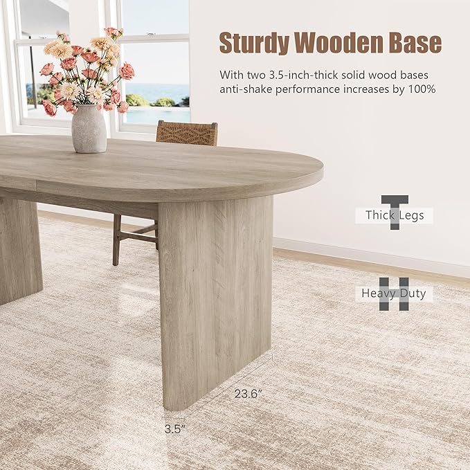 GarveeHome Oval Dining Table for 6-8 People, Long Large Kitchen Table with Thick Sturdy Wooden Base, Farmhouse Dining Room Table for for Kitchen, Living Room, Office (70.87" Long,Gray)