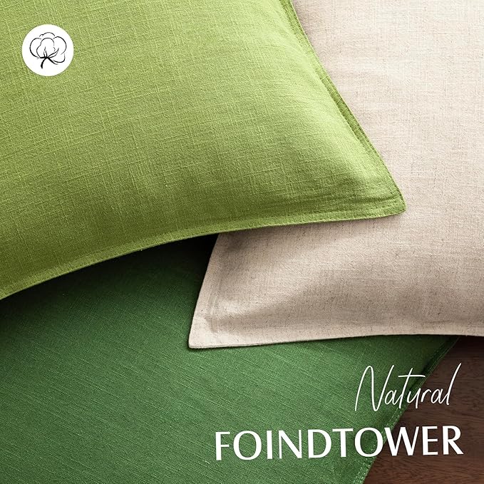 Foindtower Pack of 2, Decorative Linen Soild Throw Pillow Covers Soft Accent Lumbar Cushion Case Boho Farmhouse Pillowcase for Chair Couch Sofa Bedroom Living Room Home Decor 12 x 20 Inch Forest Green
