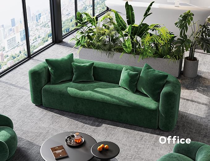 95" Modern Luxury Curved Back Sofa, Minimalist Style Oversized 3 Seat Extra Deep & Wide Seat Comfy No Assembly Boneless Couch for Living Room Office Apartment, Green
