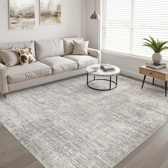7x10 Area Rug Living Room: Washable Large Neutral Rug Abstract Soft Modern Stain Resistant Indoor Floor Non-Slip Carpet for Bedroom Nursery Kids Office Playroom Dining Room Under Table- Brown Gray