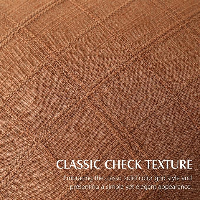 Foindtower Set of 2 Decorative Linen Check Throw Pillow Covers Neutral Farmhouse Vintage Cushion Covers Modern Boho Home Decor for Sofa Chair Couch Bedroom Living Room,24×24 Inch,Orange