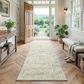 FMFUNCTEX 2x6 Runner Rug Green Neutral Washable Distressed Oriental Vintage Non Slip Low Pile Indoor Carpet Retro Hallway Entryway Rug for Kitchen Living Room Bedroom Bathroom Laundry Entry Bedside