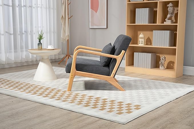 KEIKI Mid Century Modern Accent Chair, Comfortable Chair for Bedroom and Living Room, with Wooden Frame and Supportive Waist Pad