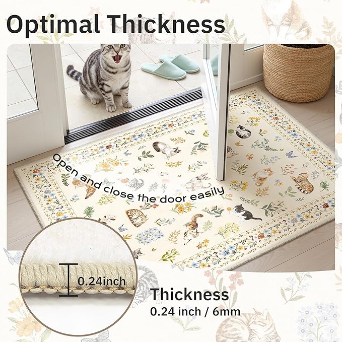 Soalmost Cat 8x10 Area Rugs for Living Room, Machine Washable Animal Floral Vintage Rug Non-Slip Low Pile Soft Throw Large Rugs for Bedroom Dining Room Kitchen Nursery Playroom (8 x 10,Beige)