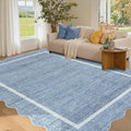 GarveeHome Scalloped Washable Rug 4x6, Blue Boho Living Room Area Rug, Bordered Non-Slip Farmhouse Bedroom Carpet Dorm Room Throw Rug, Low Pile Soft Accent Mat for Kitchen Entry Office 4 ft x6 ft Blue