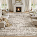 cotiled Large Area Rugs for Living Room 8x10, Machine Washable Rugs with Non Slip Backing Modern Neutral Abstract Rugs Stain Resistant Distressed Carpets for Home Office Decor 8x10 Dark Brown