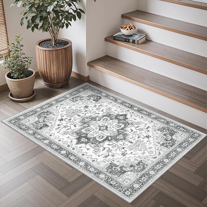 Rugs for Entryway, 2X3 Washable Kitchen Rugs Non Slip Indoor Door Mat Stain Resistant Small Low-Pile Throw Carpet for Bathroom Bedroom(2x3,Grey)