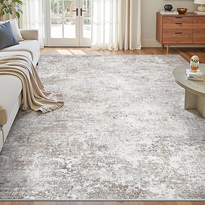 Art&Tuft Washable Rugs 8x10, Anti-Slip Backing Abstract 8x10 Area Rugs, Stain Resistant Rugs for Living Room, Foldable Large Area Rug(8'x10',Brown Grey)