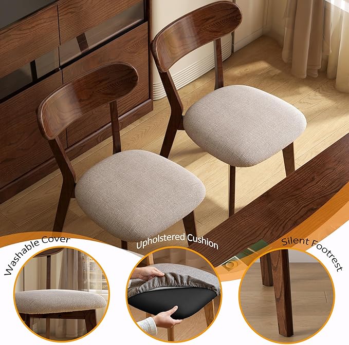 Modern Solid Wood Dining Chair Set of 2, Kitchen Dining Room Chair with Upholstered Cushion and Seat Cover for Dining Room, Kitchen