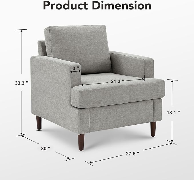 Weture Mid-Century Accent Chair,Modern Linen Fabric Armchair for Living Room,Comfy Upholstered Reading Accent Chairs for Bedroom,Single Sofa Chair with Wood Legs (Light Grey, 2 Pack)