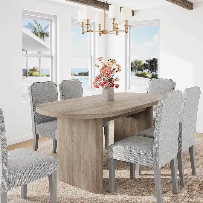 GarveeHome Oval Dining Table for 6-8 People, Long Large Kitchen Table with Thick Sturdy Wooden Base, Farmhouse Dining Room Table for for Kitchen, Living Room, Office (63" Long,Gray)