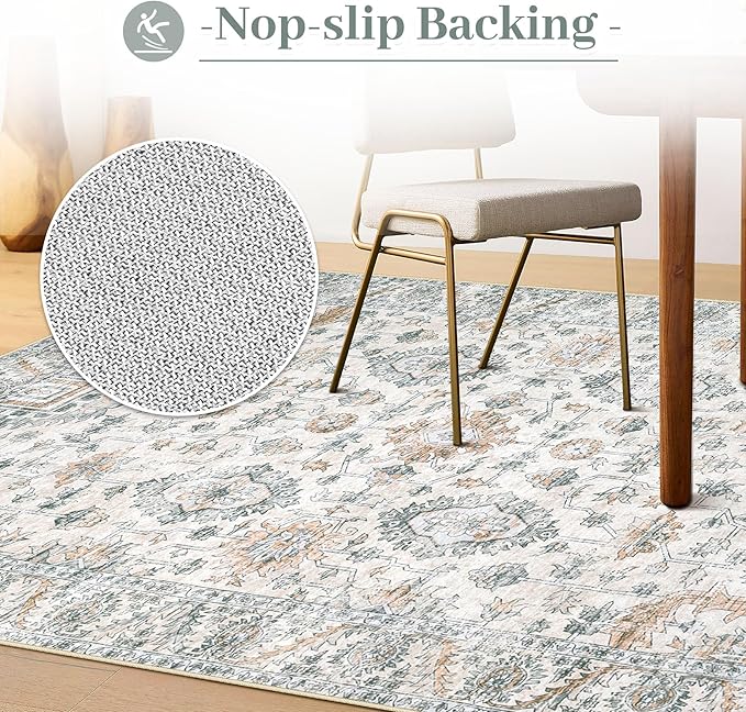 XLUEZ Area Rug 10x14 Living Room Rugs, Machine Washable Vintage Distressed Boho Area Rug Non-Slip Soft Low Pile Large Indoor Rugs for Bedroom Kitchen Dining Room Office(Brown Green,10'x14')