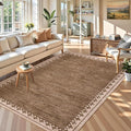 GarveeHome Modern Bordered Runner Rug 2x6 for Hallway Non Slip Low Pile Neutral Kitchen Runner Rugs Washable Bedroom Throw Carpet Geometric Cross Runners Mat for Living Room Nursery Laundry, Brown