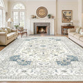 Washable 9x12 Area Rugs, Large Rugs for Living Room Stain Resistant Carpet Vintage Rugs for Bedroom with Non Slip Backing Home Decor(9x12,BeigeBlue)