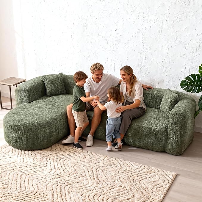 109.4" Sectional Couch with L-Shaped Chaise, Boneless Modular Sectional Sofa, Soft Chenille Sofa with Deep Seat for Living Room, No Assembly(Left-Facing Chaise, Green) | Breaathable Material