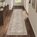 Fmfunctex 2x5 Washable Runner Rug Taupe Vintage Neutral Distressed Non Slip Low Pile Indoor Carpet Soft Retro Floral Hallway Entryway Rug for Kitchen Living Room Bedroom Bathroom Laundry Entry Bedside
