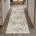 2x6 Washable Neutral Runner Rug Brown Vintage Hallway Kitchen Carpet Non-Slip Soft Low Pile Farmhouse Throw Rug for Bedroom Bathroom Laundry Living Room