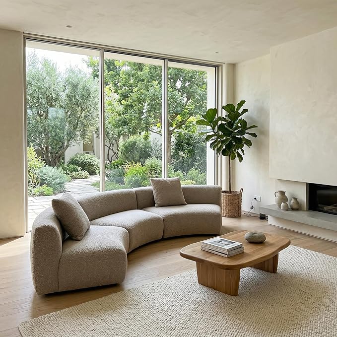 Acanva Modern Curved Sectional Living Room Couch, Minimalist Comfy Boucle Fabric Modular Sofa for Apartment, Home Office, 3-Piece Set (3 x Armless Chair), Light Coffee | Boucle Fabric, Modular, Minimalist, Comfy