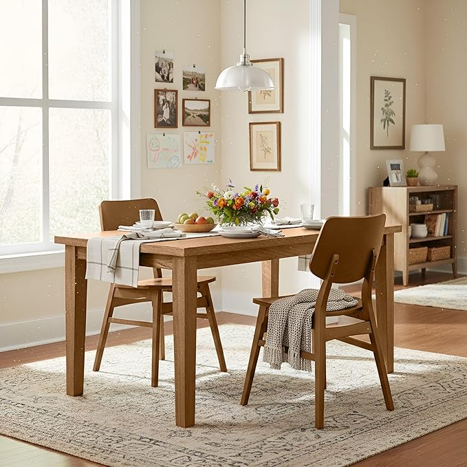Alaterre Furniture Calais Dining – Mid Century Modern Set of 2 Dining Chairs – Solid Wood Chair Set with Minimalist Design for Dining Room or Kitchen (Warm Pecan Finish)