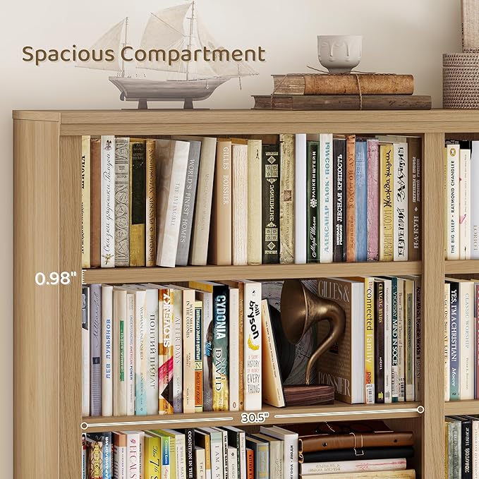 HOSTACK 63" W Open Book Shelf, 73" Tall Bookshelf with Storage, Modern Wood Bookshelf, Large Bookcase with 12 Display Shelves, 6 Tier Wooden Book Case for Living Room, Home Office, Library, Light Wood