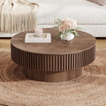 Round Coffee Table with Storage, Modern Handcraft Drum Coffee Table Wood Circle Center Table for Living Room Apartment, 31.49" Walnut