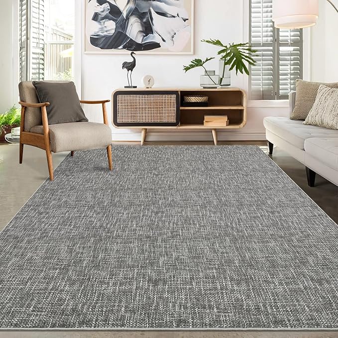 RUGSREAL Area Rug 5x7 Machine Washable Area Rug for Living Room Non-Slip Stain Resistant Modern Abstract Rug Contemporary Solid Throw Carpet Foldable Accent Floor Carpet for Dining Room, Grey