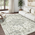4x6 Washable Neutral Area Rug Green Vintage Entryway Office Carpet Non-Slip Soft Low Pile Farmhouse Throw Rug for Entrance Living Room Bathroom Dining Room