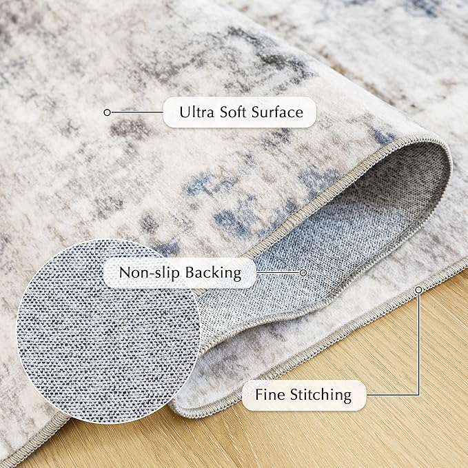 FMFUNCTEX 2x6 Runner Rug Washable Brown Blue Neutral Modern Abstract Entryway Non Slip Low Pile Soft Accent Hallway Indoor Carpet for Kitchen Living Room Bedroom Bathroom Laundry Entrance Bedside