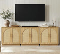 FORTUNETEC Sideboard Buffet Cabinet with Storage Set of 3, Modern Accent Cabinet with Rattan Arched Doors, Modular Media Console, Boho Credenza for Living Room Kitchen Dining Room Entryway, Oak