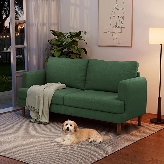 70" Modern Loveseat Sofa with USB Type-C Ports, Linen Fabric 2-Seater Deep Seat Couch, Cozy Small Couch Sofa for Living Room Bedroom Office Apartment (Green)