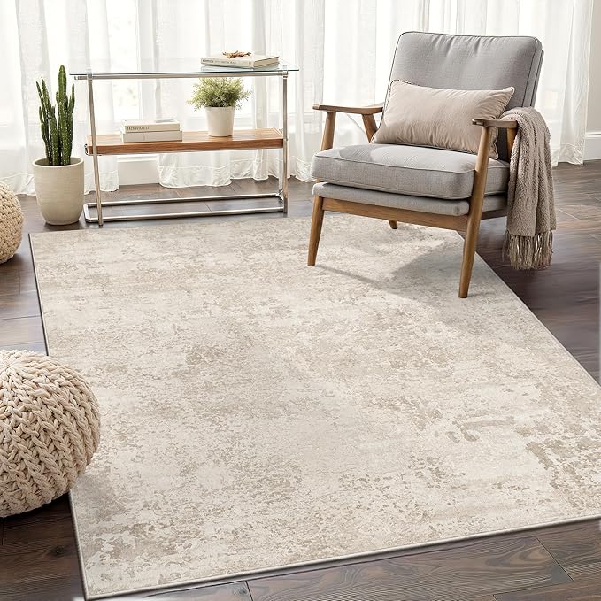Art&Tuft Washable Rugs 4x6, Anti-Slip Backing Abstract 4x6 Rug, Stain Resistant Rugs for Living Room, Foldable Machine Washable Area Rug(4'x6', Beige)