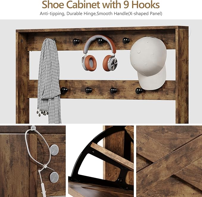 HOPUBUY Tall Shoe Cabinet with 3 Flip Drawers, Farmhouse Hidden Shoe Storage Cabinet with Rack, Slim Narrow Freestanding Shoe Storage Organizer for Entryway, Hallway & Living Room,Rustic Brown